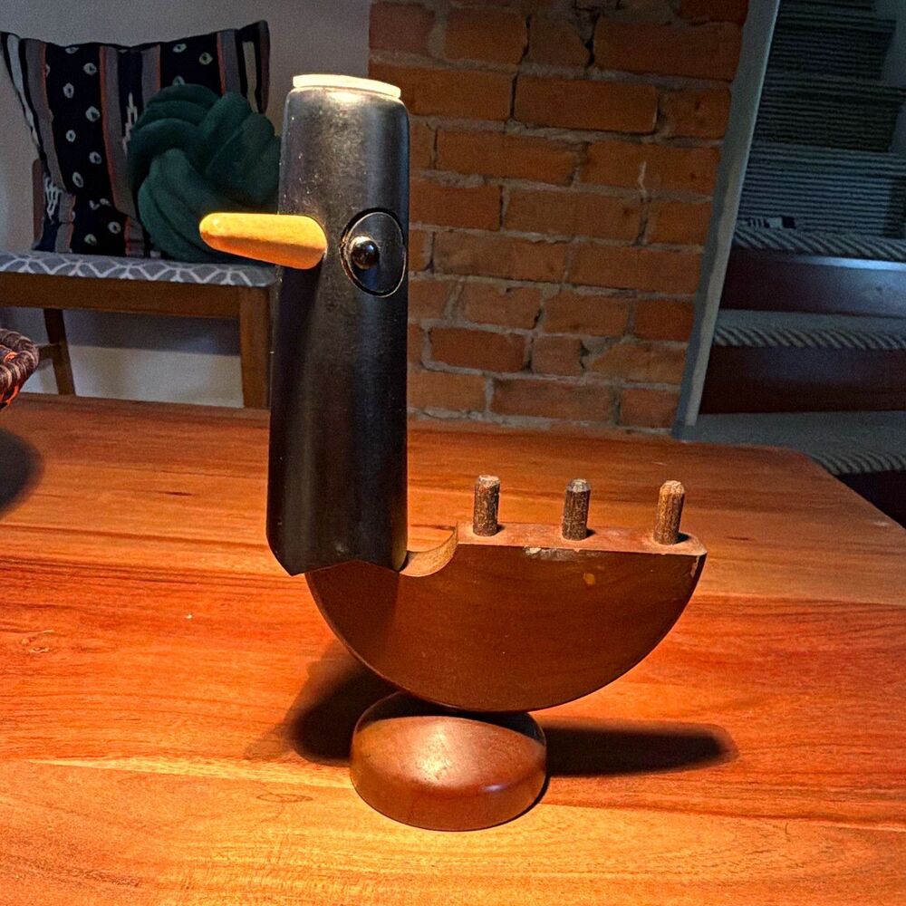 Made in Japan Wooden Duck Utensil Holder Design with Stand Holder Brown/Black